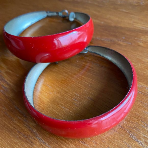 Red Hoop Earrings - Picture 3 of 4